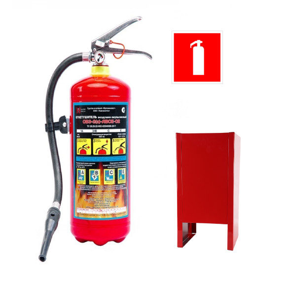 Комплект огнетушитель ОВЭ-2 летний + подставка П-10 + знак F04