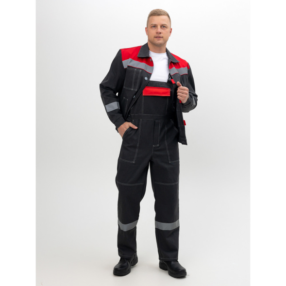 Мужской летний костюм "Инженер" куртка + полукомбинезон серый