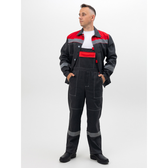 Мужской летний костюм "Инженер" куртка + полукомбинезон серый