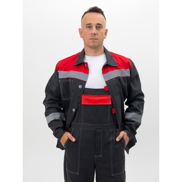 Мужской летний костюм "Инженер" куртка + полукомбинезон серый